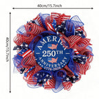 Close-up of lifelike 16" patriotic wreath for front door for 250th 4th of july by IPOPU
