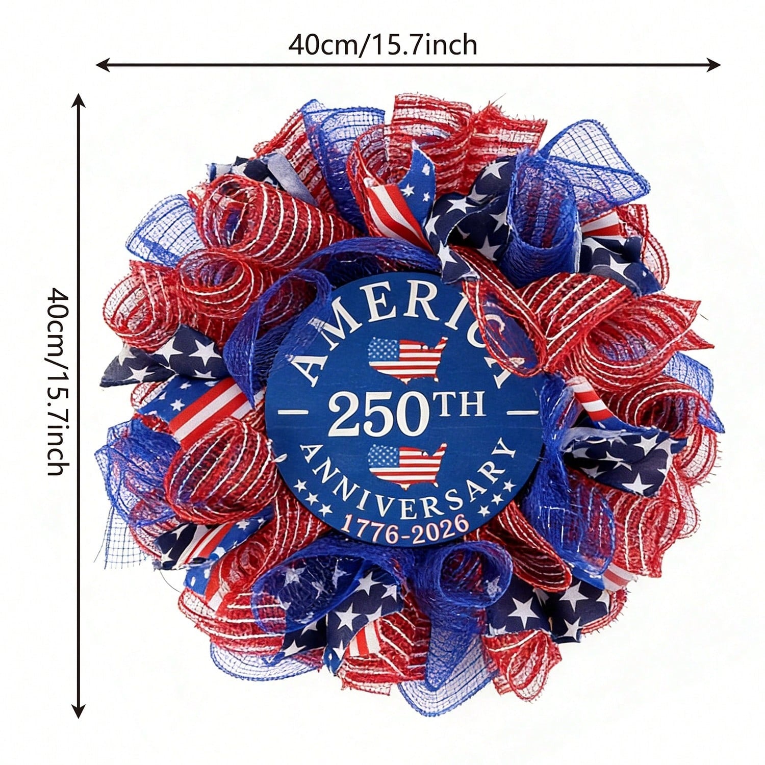 16" Patriotic Wreath for Front Door | 250th 4th of July Summer Outdoor Independence Day Decor
