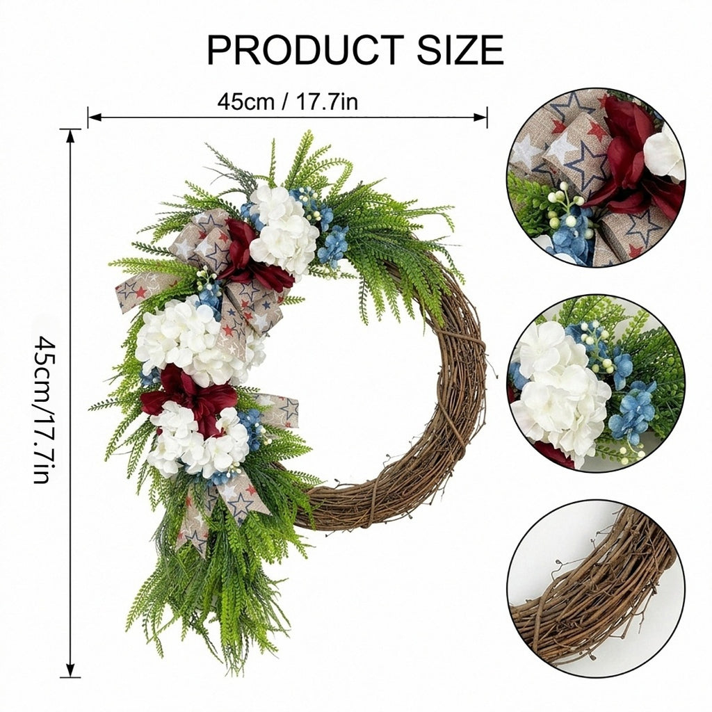 Patriotic Red White and Blue Wreath Fourth of July Front Door Decor Americana Stars Burlap Bow Summer Floral Wreath for Home Wall Party