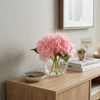 Artificial Hydrangea Flowers in Glass Vase | Lifelike Faux Floral Arrangement for Home Office Dining Table Decor