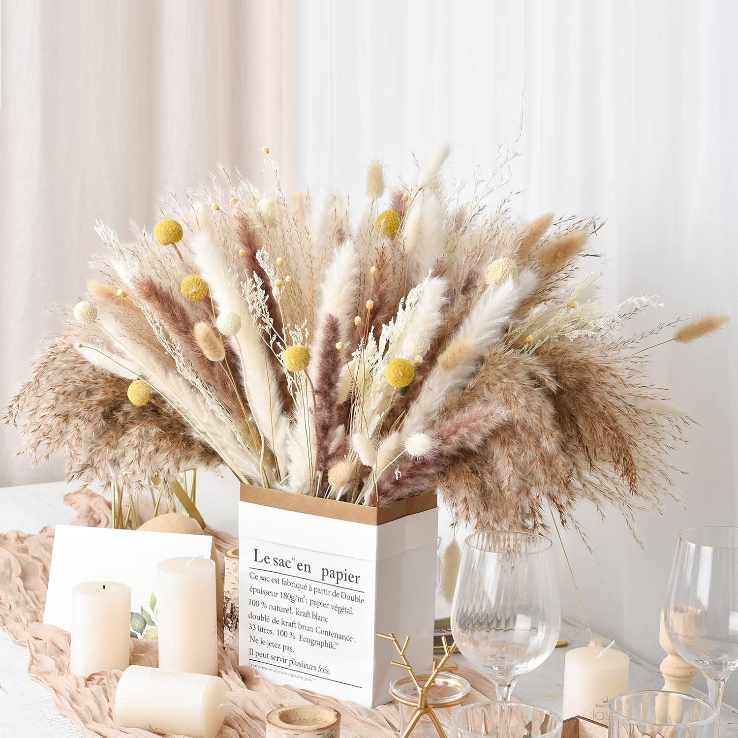 Natural Dried Pampas Grass Bouquet with Gift Box | Boho Home Wedding Farmhouse Nordic Decor