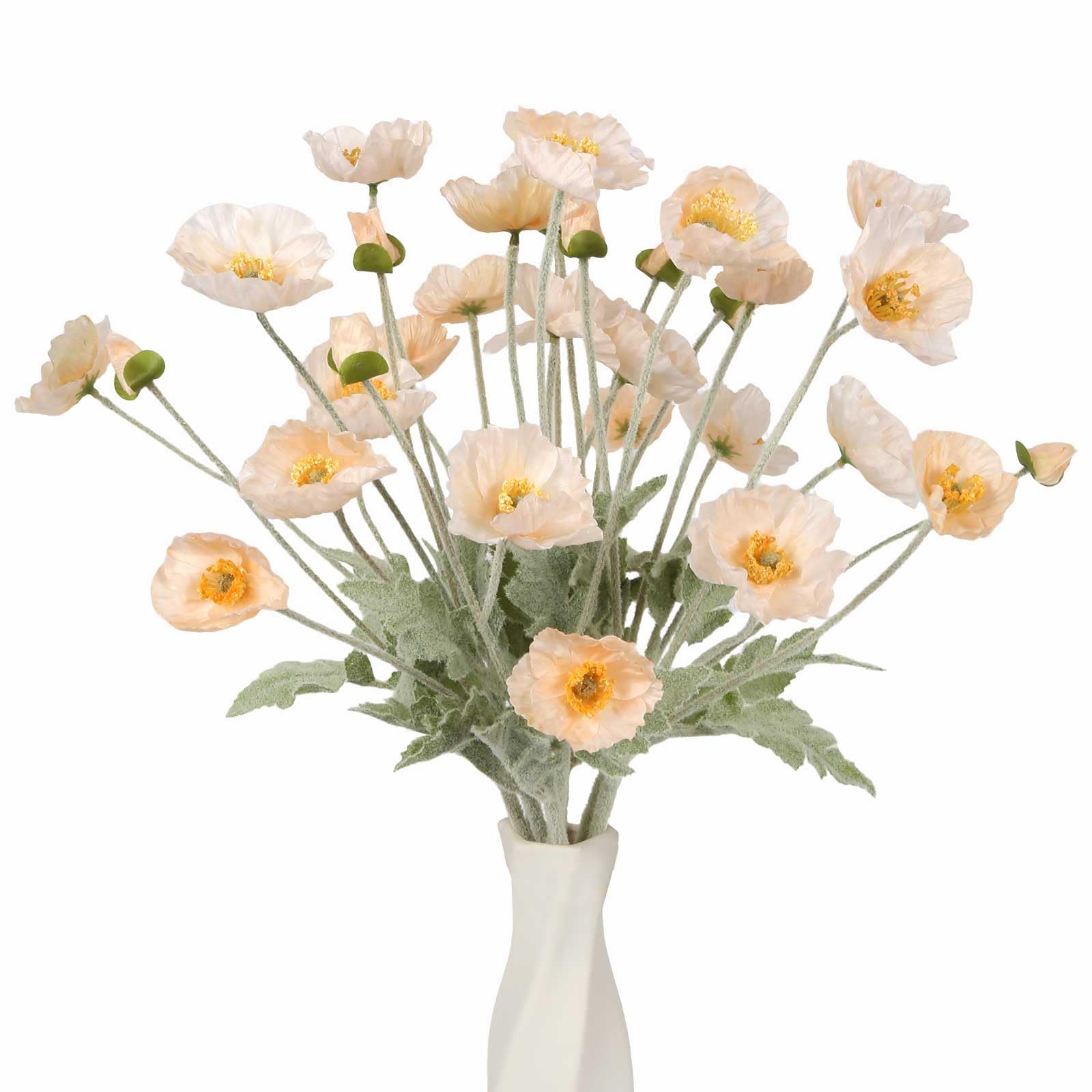 Silk Artificial Poppy Flowers 8pcs with Stem | Wedding Party Table Centerpiece & Home Decor in 10 Colors