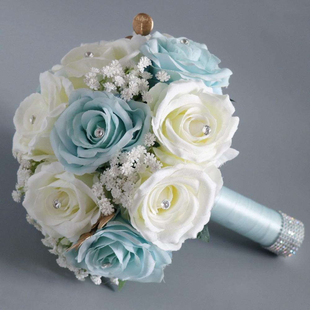 Rose Wedding Bouquet for Bride & Bridesmaid | Wedding Ceremony Prom & Party Decoration in White Red Orange Blue