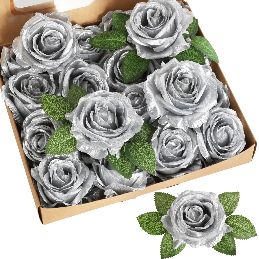 Bulk Roses with Leaves and Stems 20pcs | DIY Wedding Bouquet Centerpiece Wreath Garland & Party Decor in 10 Colors