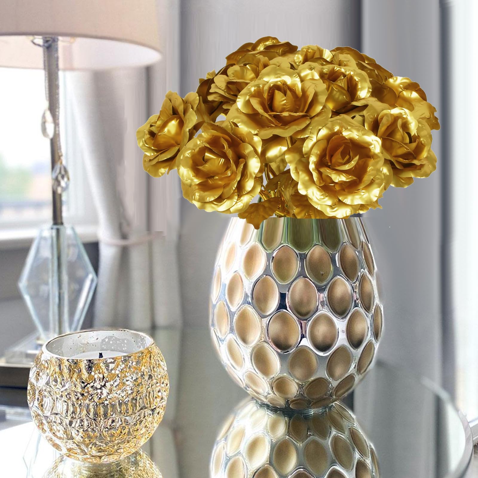 Galaxy Rose Artificial Flowers 12pcs | Mother's Day Valentine's Day Birthday Wedding & Party Gift in Blue White Gold