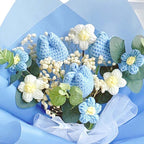 Handmade Crochet Flower Bouquet with Sunflowers Roses & Eucalyptus | Mother's Day Wedding Graduation & Valentine's Day Gift in Light Pink Yellow Blue