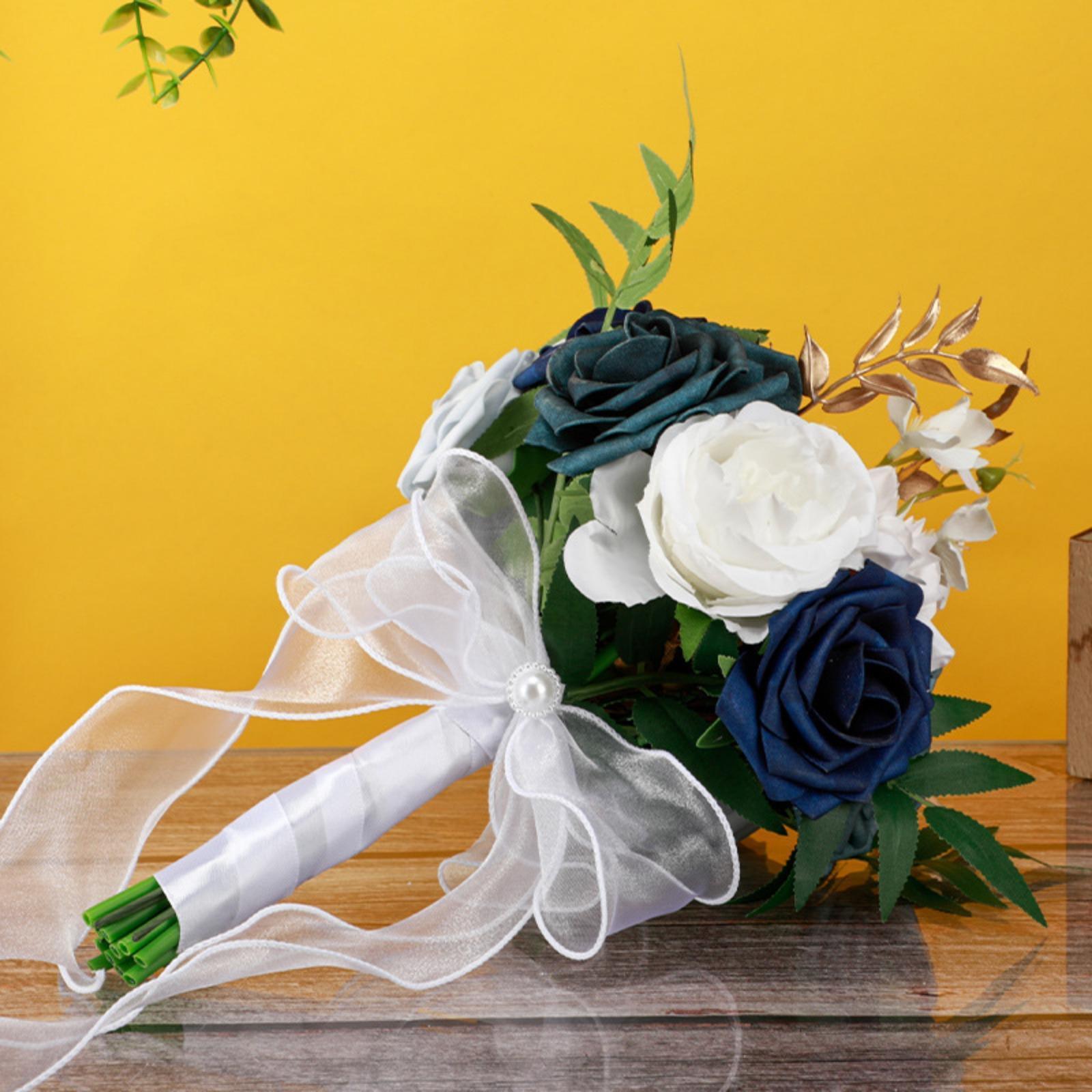 Handmade Bridal Wedding Bouquet | Ceremony Church Decoration in Blue Green Wine Red White Pink 5 Colors