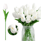 24PCS White Tulips Artificial Flowers Real Touch Tulips Flowers White Tulips Flowers for Home Table Decoration Wedding Bouquet Party Baby Shower Centerpieces Bridal Bouquet Decor