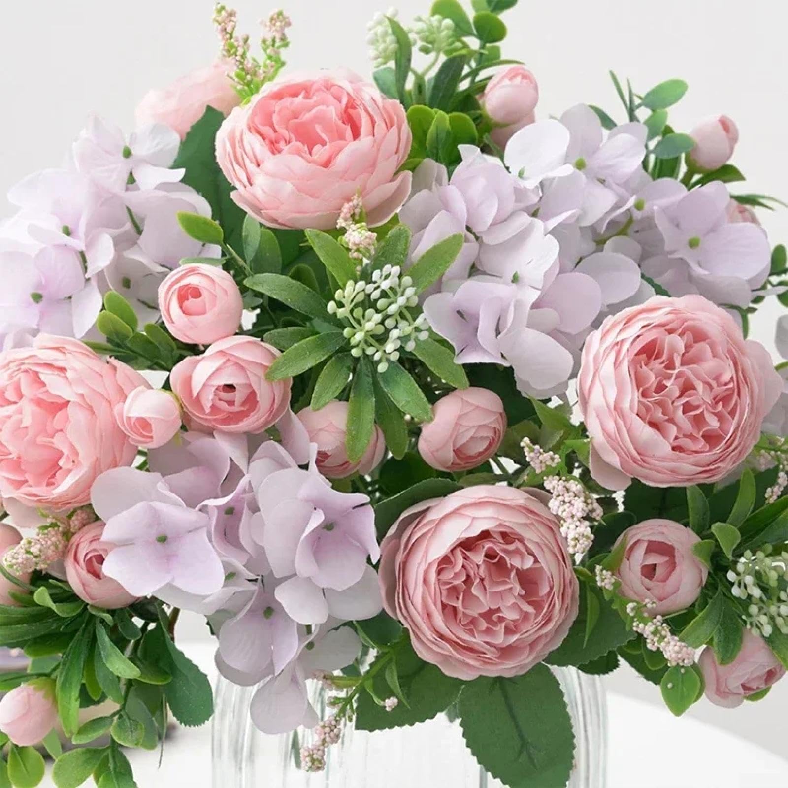 Artificial Rose Bouquet | Faux Flowers for Vase Table Centerpiece Wedding Bridal Baby Shower & Cake Topper in White Purple Blue Green Pink