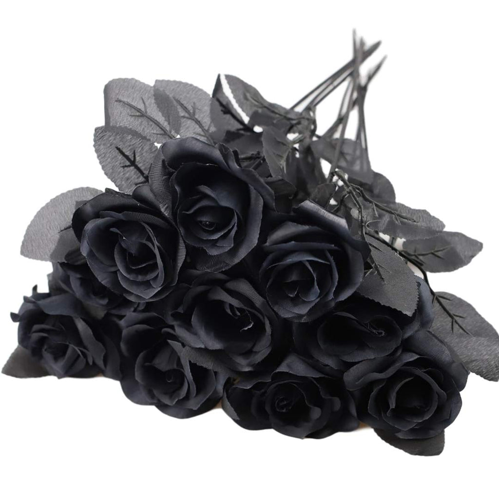 Black & white roses with stems arranged for 10pcs gothic wedding by IPOPU