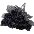 Black & white roses with stems arranged for 10pcs gothic wedding by IPOPU
