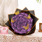 DIY Glitter Rose Bouquet Gift Set 24pcs | Graduation Birthday Gift with Stickers Ribbons Butterflies Crown in 7 Colors (Assembly Required)