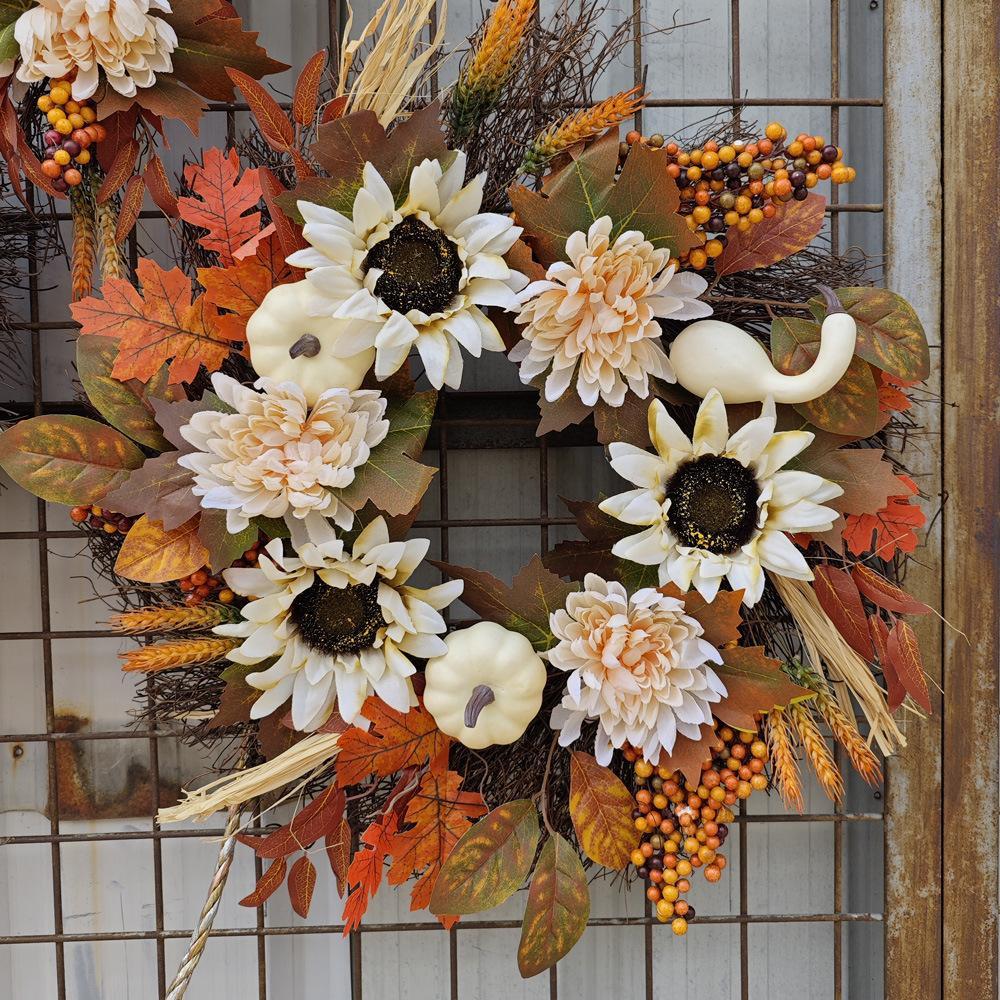 Fall Swag Wreath | Teardrop Maple Leaf Autumn Wreath for Front Door Thanksgiving Home Decor