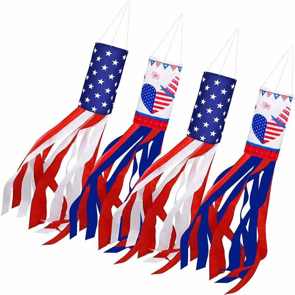 Heavy duty American patriotic windsock set of 2 with embroidered stars for 4th of July outdoor hanging
