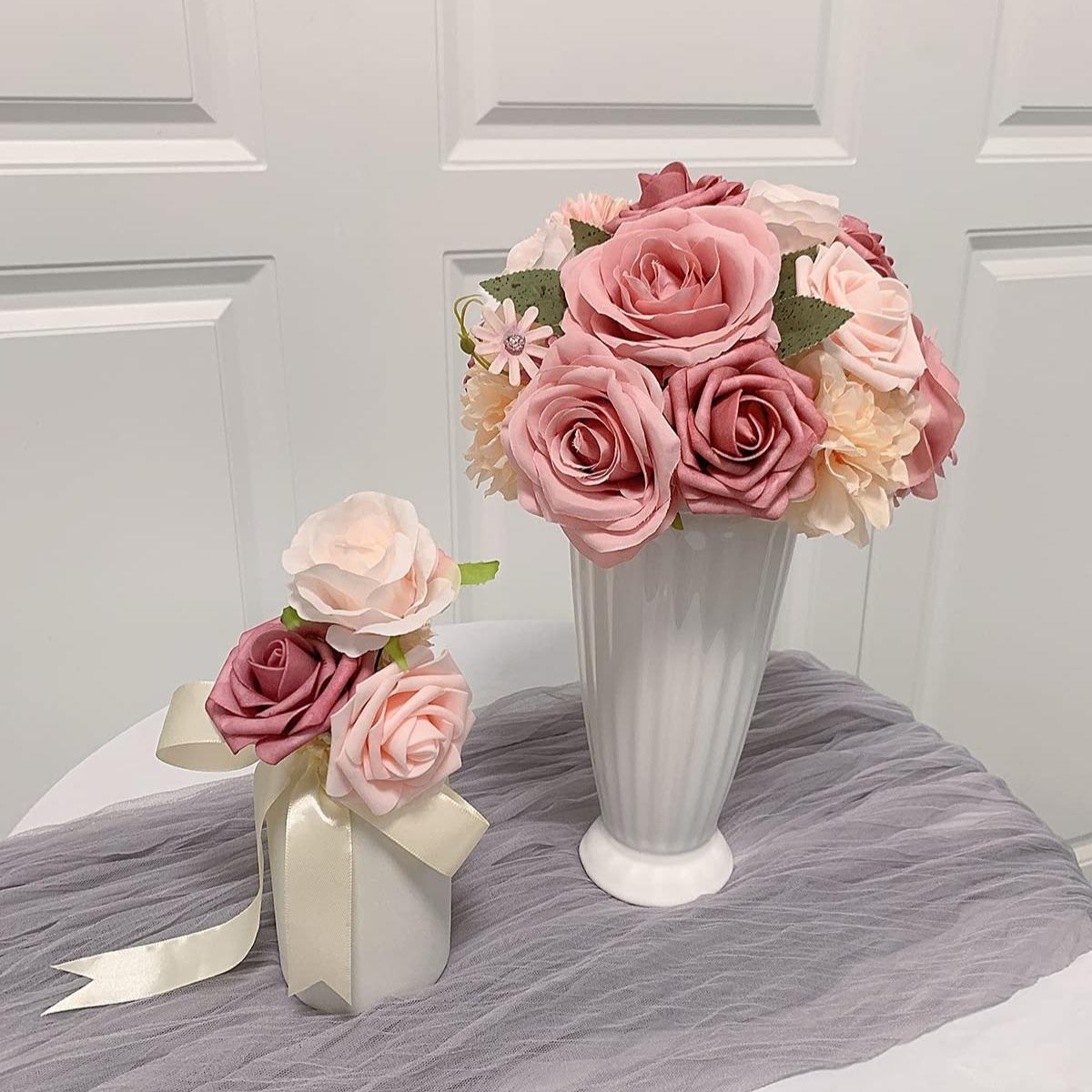 Artificial Dahlia Flowers Bulk | DIY Wedding Bouquet Bridal Shower Party Centerpiece & Home Decor in Pink Orange Wine Red White 5 Colors