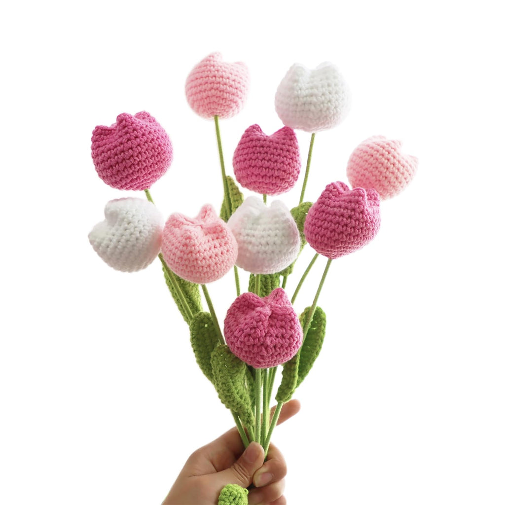 Handmade Crochet Tulip Bouquet 8pcs | Mother's Day Birthday Anniversary Home Decor & Gift in Red White Purple Pink Dark Pink Blue