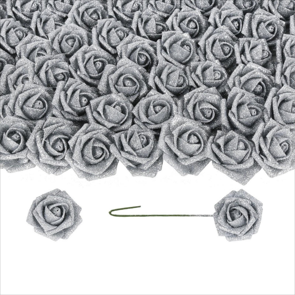 Glitter Roses Bouquet with Stems 50pcs | DIY Wedding Bridal Bouquet Valentine's Day Party & Home Decor in Gold Silver Blue Red Black
