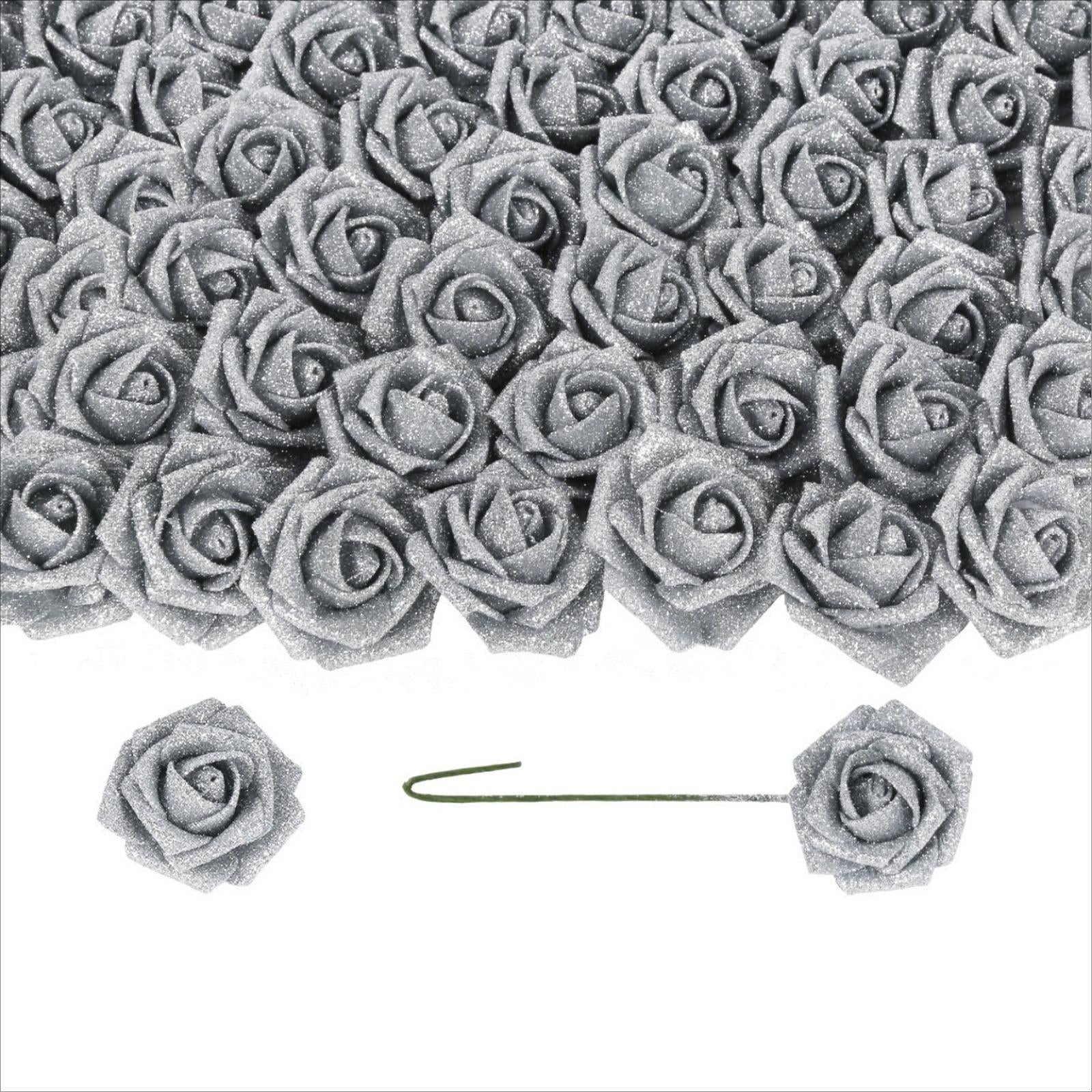 Glitter Roses Bouquet with Stems 50pcs | DIY Wedding Bridal Bouquet Valentine's Day Party & Home Decor in Gold Silver Blue Red Black