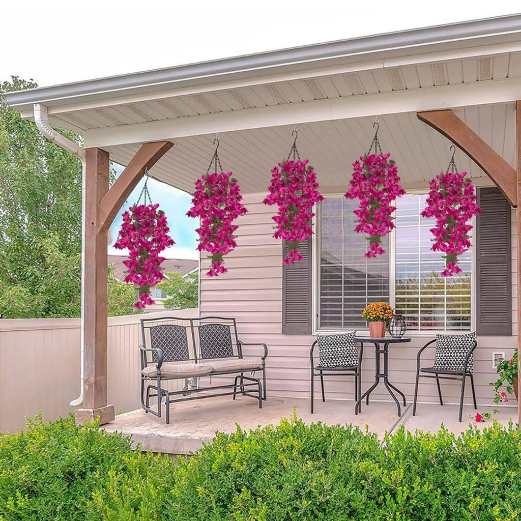 Artificial Bougainvillea Hanging Flowers 2pcs | UV Resistant Silk Vine for Garden Yard Porch Patio Wedding & Home Outdoor Decor in Pink Purple White Blue Orange