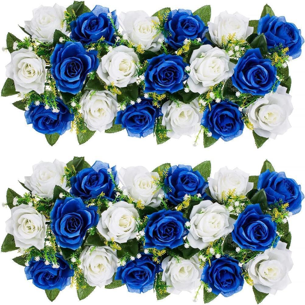 Artificial Long Rose Flower Centerpieces for Tables 2pcs | Wedding Reception Party & Dining Table Decor in Blue Wine Red White Red