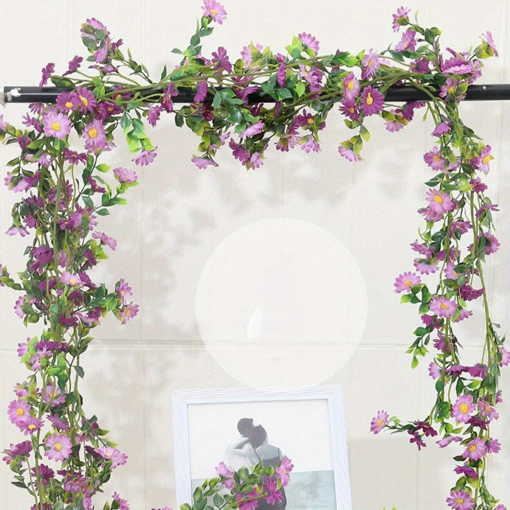 Artificial Daisy Flower Vine Garland 2pcs | Wedding Arch Party Wall Garden & Home Indoor Outdoor Decor in White Yellow Pink Purple Blue