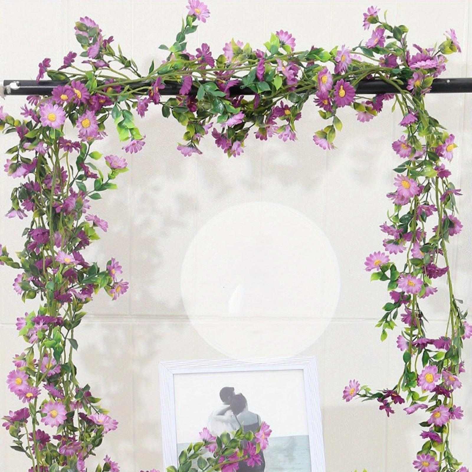 Artificial Daisy Flower Vine Garland 2pcs | Wedding Arch Party Wall Garden & Home Indoor Outdoor Decor in White Yellow Pink Purple Blue