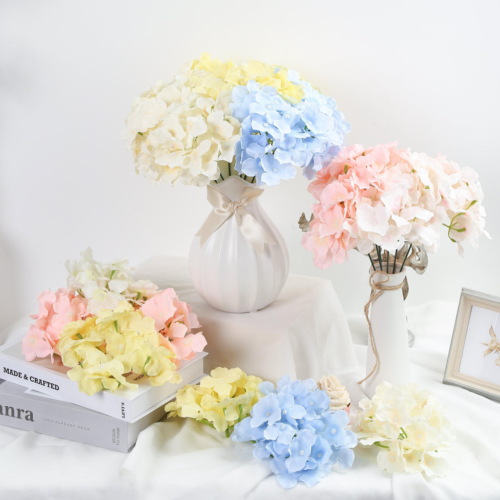 Real Touch Faux Hydrangea Flowers with Stems 10pcs | Wedding Home Party Easter & Graduation Decor in Beige White Pink Blue 8 Colors