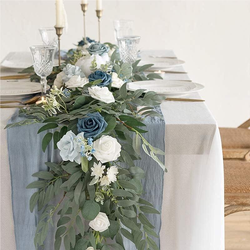 6FT Eucalyptus And Willow Leaf Garland With White Flowers for modern wedding decor by IPOPU