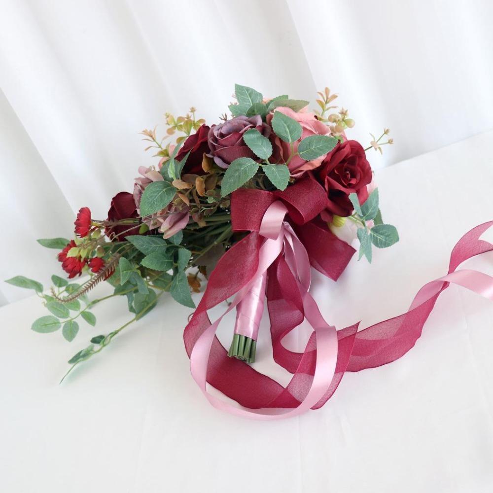 Handmade Teardrop Bridal Bouquet | Wedding Ceremony Bridal Shower Anniversary & Photo Shoot in Champagne Orange Red Blue Claret