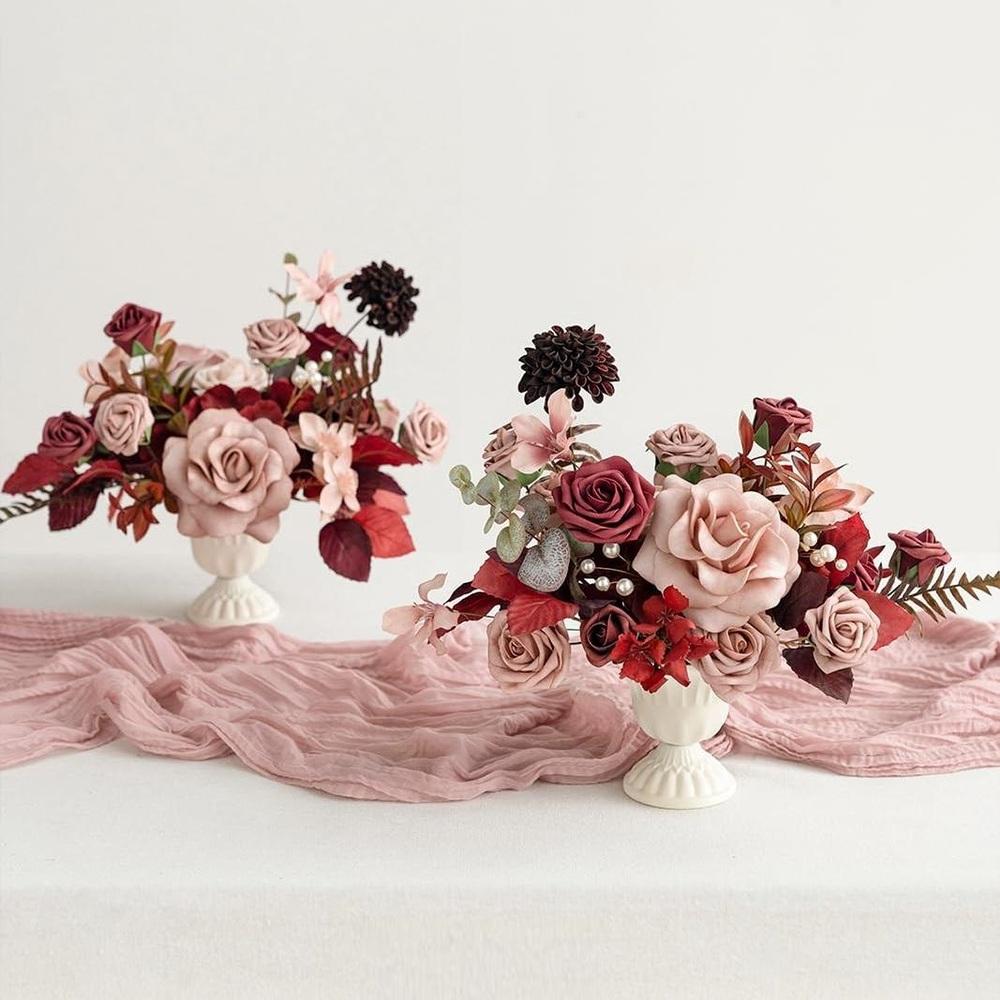 Wedding Flower Ball Garland 2pcs | Artificial Centerpiece for Table Display Arch & Gift Set in Purple Orange White Pink Blue Red Beige