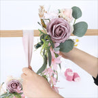 Artificial Flower Chair Decorations with Chiffon Ribbons 4pcs | Wedding Ceremony Banquet & Party Chair Decor in 10 Colors