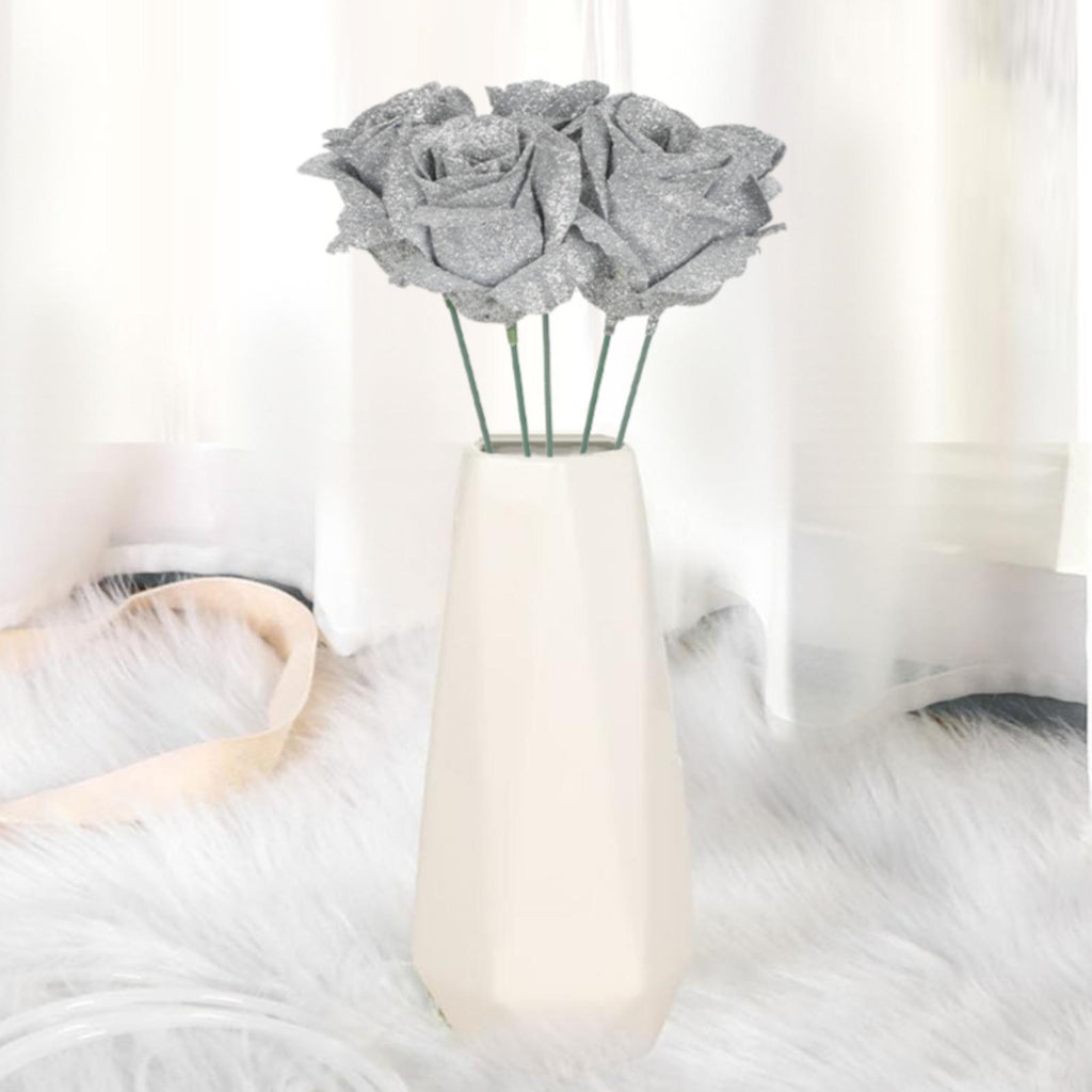 Glitter Rose Bouquet with Stems 30pcs | DIY Wedding Valentine's Day Party & Home Decor in Gold Silver Pink Purple 7 Colors