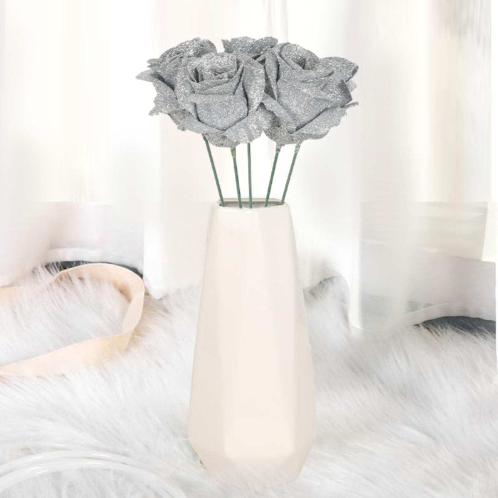Glitter Rose Bouquet with Stems 30pcs | DIY Wedding Valentine's Day Party & Home Decor in Gold Silver Pink Purple 7 Colors