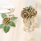 Glitter Artificial Roses with Stems 25pcs | Gold Sparkle Wedding Bridal Bouquet Home & Party Decor