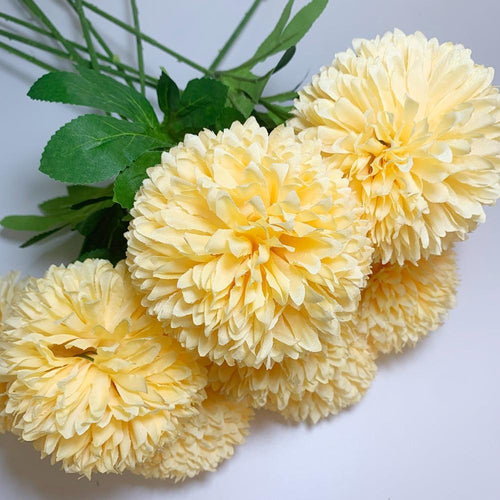 Artificial Chrysanthemum Ball Flowers Set of 10 | Mums for Home Decor Indoor Floral Arrangement Table Centerpiece Yellow