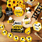 Summer Tiered Tray Decor Set | Honey Bee Gnome Wooden Signs & Yellow Truck for Farmhouse Kitchen Home Party
