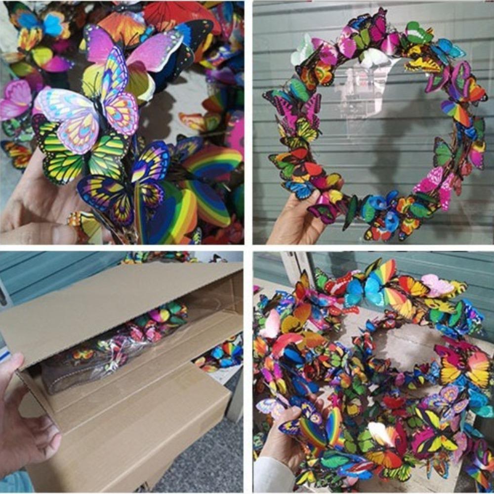 Butterfly Front Door Wreath | Red Orange Yellow Artificial Tulip Rattan Vine Door & Wall Mount Easter Spring Decor