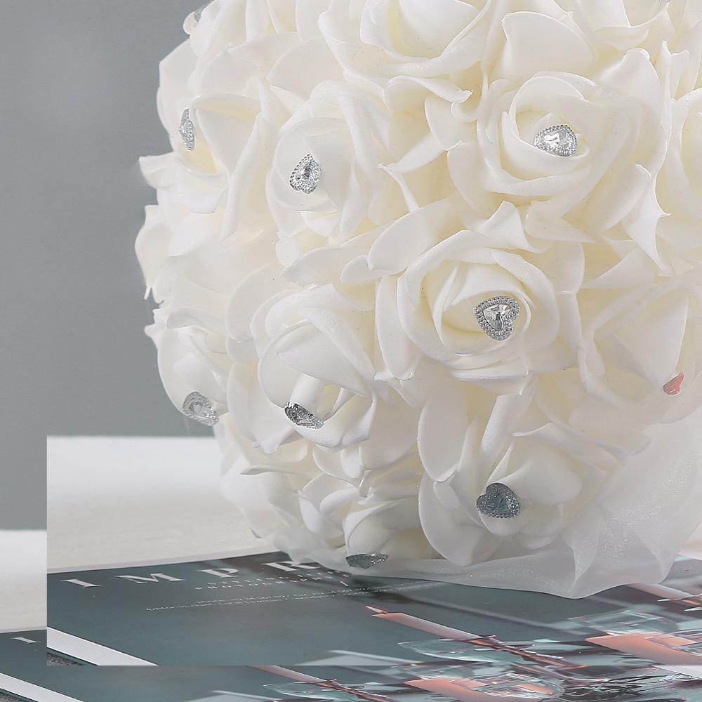 Crystal Artificial Rose Bridal Bouquet | Bride Bridesmaid Church Wedding Party & Photo Shoot in White