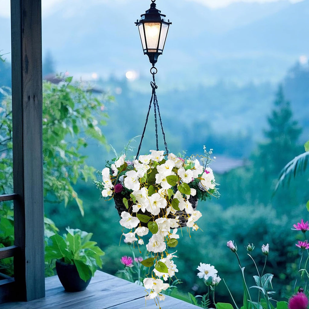 UV Resistant Artificial Hibiscus Hanging Flowers 2pcs | Outdoor Porch Patio Yard Spring Summer Decor in Dark Pink White Purple Pink