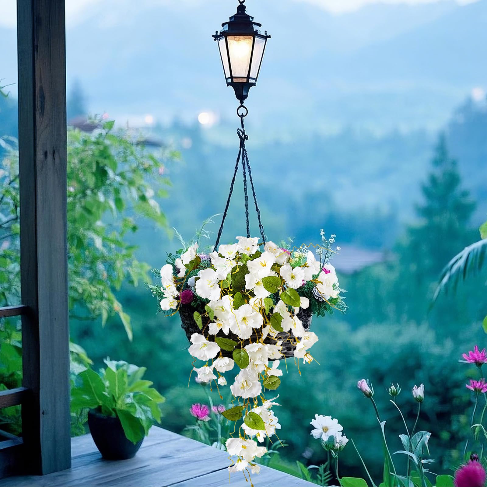 UV Resistant Artificial Hibiscus Hanging Flowers 2pcs | Outdoor Porch Patio Yard Spring Summer Decor in Dark Pink White Purple Pink