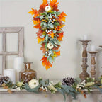Sunflower pumpkin maple leaf door swag arranged for autumn fall front by IPOPU