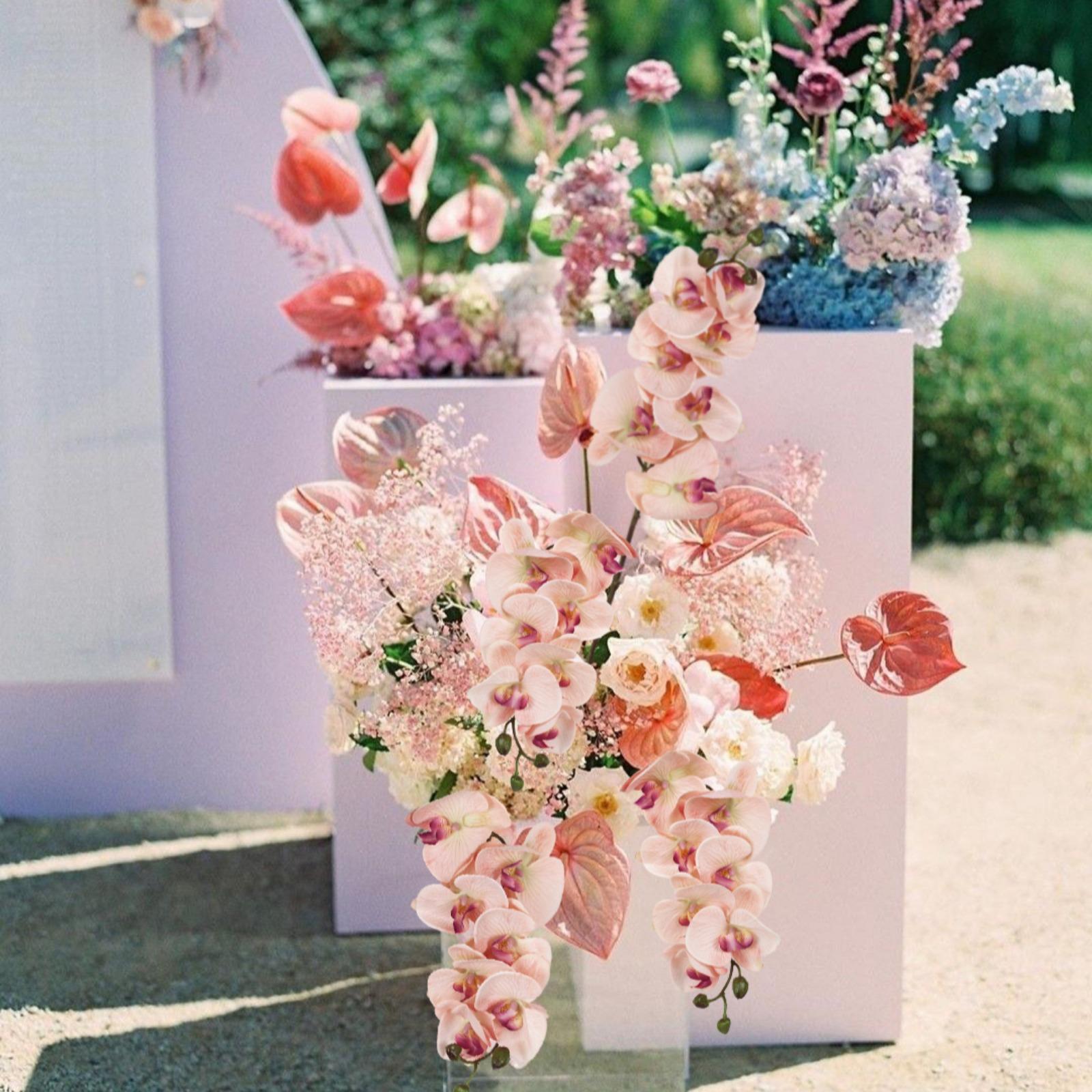 Real Touch Phalaenopsis Orchid Branches 34 inch 2pcs | Wedding Home Party Bridal Shower & Graduation Decor in White Pink Light Purple Purple Orange Champagne