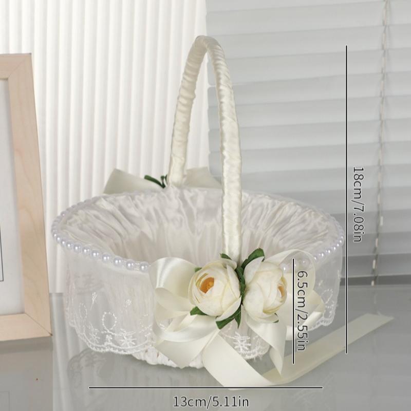 Elegant Wedding Flower Basket with Bowknot Design | Lightweight Handheld Petal Basket for Wedding Banquet & Party in Style A B