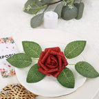 Glitter Foam Roses with Stems 25pcs | Wedding Bridal Bouquet Valentine's Day Party & Home Decor in Gold Silver
