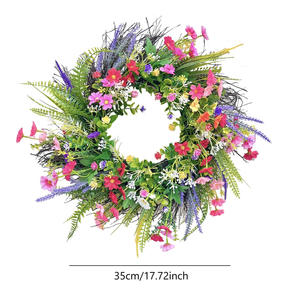 17.7in Spring Wreaths for Front Door Welcome Summer Flower Weatherproof Greenery All Seasons Round Wreaths Rustic Decor Decoration Fruit Plants