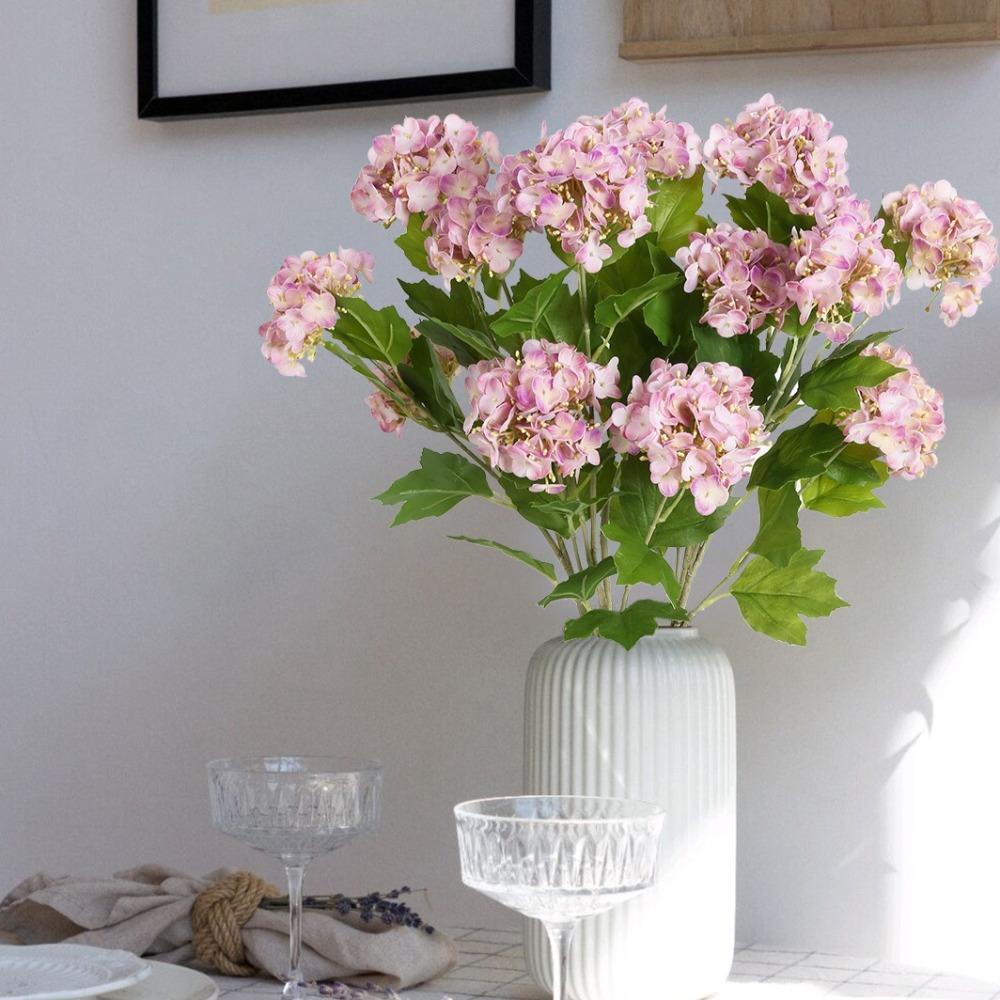 Faux Hydrangea Blooms 5pcs Artificial Flowers | Home Office Wedding Party & Table Centerpiece Decor in 7 Colors