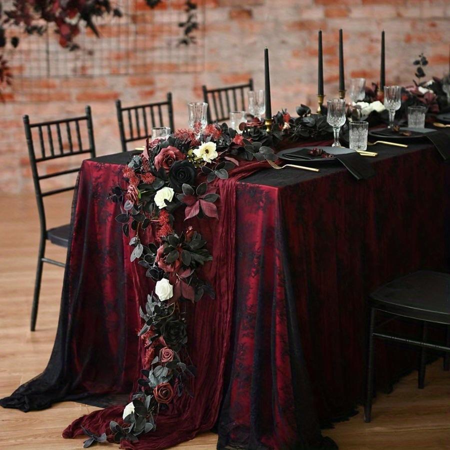 Halloween Artificial Rose Eucalyptus Willow Leaf Garland | Rustic Floral Table Runner Mantel Staircase Decor Black Red Orange