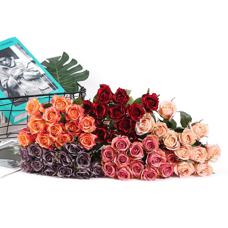 Artificial Long Stem Rose Bouquet | Realistic Faux Roses for Wedding Home Valentine's Day in 5 Colors