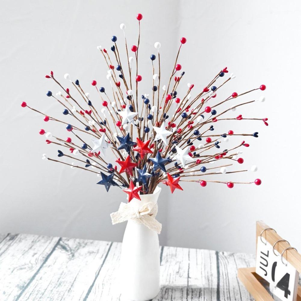 Red White & Blue Patriotic Floral Stems Set of 2 | 4th of July Memorial Day Party Table Centerpiece & Home Decor