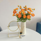 Artificial Ranunculus Flowers Set of 4 | Real Touch Stems | White Yellow Orange Pink